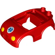 Duplo Car Body with 2 Studs on Back and Yellow Headlights and EMT Star of Life Print