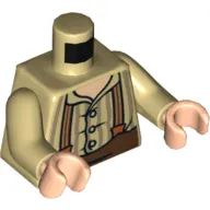 Torso Shirt with Buttons, Dark Tan Stripes and Brown and Dark Orange Suspenders Print, Tan Arms, Light Nougat Hands