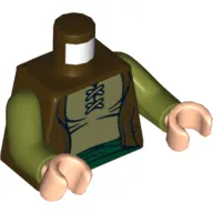 Torso Vest with Olive Green Shirt and Dark Green Sash Print, Olive Green Arms, Light Nougat Hands