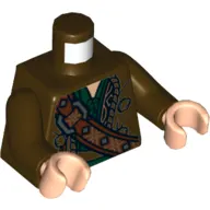 Torso Coat with Shoulder Strap, Silver Buckle and Dark Green Hood Print, Dark Brown Arms, Light Nougat Hands