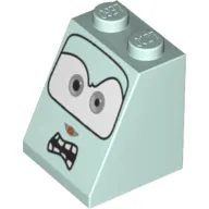 Brick Sloped 65° 2 x 2 x 2 with Bottom Tube and Eyes, Light Gray and Angry Mouth with Teeth Print