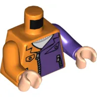 Torso, Odd Arms, Jacket with Dark Purple Half Panel, Pockets and Zippers Print, Left Dark Purple Arm, Right Orange Arm, Light Nougat Hands