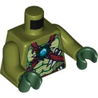Torso Muscles Outline, Chi Armour and Chi Jewel Print, Olive Green Arms, Dark Green Hands