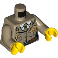 Torso Jacket with Pockets, Gold Police Badge and Braid, Olive Green Tie Print, Dark Tan Arms, Yellow Hands