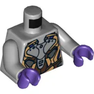 Torso Gold, Dark Brown and Silver Armor Print, Light Bluish Gray Arms, Dark Purple Hands