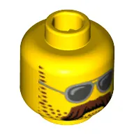 Minifig Head Motorcycle Mechanic, Moustache Brown Bushy, Stubble and Silver Sunglasses Print