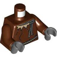 Torso Tunic with Rope Belt and Collar and Large Stitches Print, Reddish Brown Arms, Dark Bluish Gray Hands