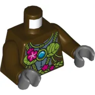 Torso Gorilla with Leaf Top and Belt, Pink Flowers and Chi Orb Print, Dark Brown Arms, Dark Bluish Gray Hands