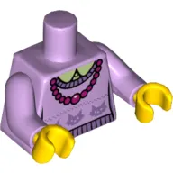 Torso Sweater with Cat Heads and Magenta Necklace Print, Lavender Arms, Yellow Hands