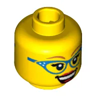 Minifig Head Diner Waitress, Glasses with Blue Frame, Medium Nougat Eyebrows, Red Lipstick, Smirk / Open Smile Print