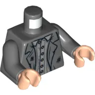 Torso Jacket Tattered with Light Bluish Gray Shirt with Buttons Print, Dark Bluish Gray Arms, Light Nougat Hands