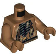 Torso Bare Chest with Beaded Necklace and Feathers and Dirt Patches Print, Medium Nougat Arms and Hands