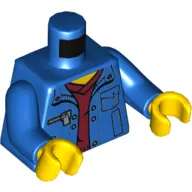 Torso Jacket with Pockets over Dark Red V-Neck Sweater Print, Blue Arms, Yellow Hands
