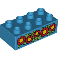 Duplo Brick 2 x 4 with Red Flowers Print