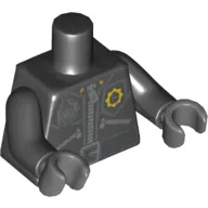 Torso Jacket with 3 Zippers, Minifig Head Police Badge, Radio and Belt Print (Print on Front Only), Black Arms, Dark Bluish Gray Hands