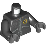 Torso Jacket with 3 Zippers, Minifig Head Police Badge, Radio and Belt Print, Black Arms, Dark Bluish Gray Hands