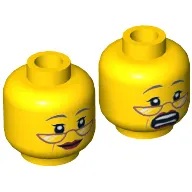 Minifig Head Ma Cop, Copper Glasses, Gray Eyebrows, Red Lipstick, Cheek Lines, Smiling / Scared Print