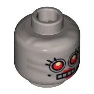 Minifig Head Velma Staplebot, Female, Red Eyes, 4 Mouth Squares, Beauty Mark and Headset Print