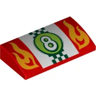 Brick Curved 2 x 4 x 2/3 No Studs, with Bottom Tubes and Number 8 and Stylised Flames Print