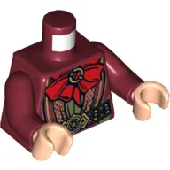 Torso Robe with Large Red Bow, Gold Trim, Olive Green Undershirt and Ornate Gold Belt Buckle Print, Dark Red Arms, Light Nougat Hands