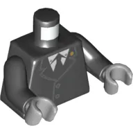 Torso Jacket Buttoned with Gold Badge on Collar, White Shirt and Black Tie Print, Black Arms, Light Bluish Gray Hands