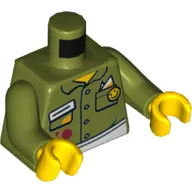 Torso Shirt, with Stains and Apron Print, Olive Green Arms, Yellow Hands