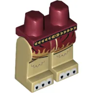 Hips and Tan Legs with Red Skirt with Gold Flames, Gold Belt and White Claws Print