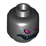 Minifig Head Overlord, Magenta Eyes, Purple Grin with Sharp Teeth, Gold Vertebra on Back Print