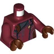 Torso Jacket with Silver Side Buttons and Gold Badge Print, Dark Red Arms, Reddish Brown Hands