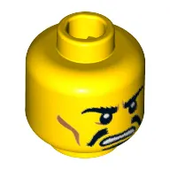 Minifig Head Hun Warrior, Moustache Black Split, Goatee, Bushy Eyebrows, Cheek Lines, Angry Print