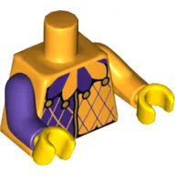 Torso, Odd Arms, Jester Costume, Dark Purple and Bright Light Orange Collar Print, Left Bright Light Orange Arm, Right Dark Purple Arm, Yellow Hands