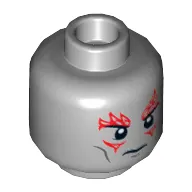 Minifig Head Drax, Dark Bluish Gray Cheek Lines, Red Tattoos on Front and Back, Neutral Expression Print