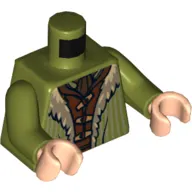 Torso Coat with Tan Fur Lining over Reddish Brown Shirt Print, Olive Green Arms, Light Nougat Hands