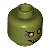 Minifig Head, Orange Eyes with White Pupils, Black Eyebrows, Open Smile with Pointed Teeth Print