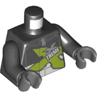 Torso Race Jacket with Zipper and Lime, Silver and White 'XTREME' Print, Black Arms, Dark Bluish Gray Hands