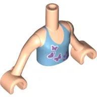 Minidoll Torso Girl with Medium Blue Halter Top and Lavender Butterflies Print, Light Nougat Arms and Hands