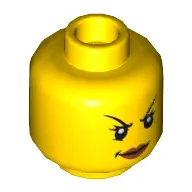Minifig Head Ninja / Queen, Arched Thin Eyebrows, Eyelashes, Dark Pink Lips, Evil Smile Print