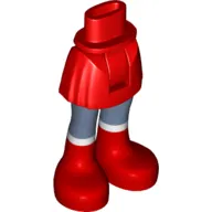 Minidoll Hips and Short Skirt with Sand Blue Leggings and Red Boots with White Trim Print