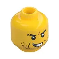 Minifig Head Luke Cunningham / Jack Fury, Beard Stubble, Eyebrows, Scar on Right Eyebrow, Open Mouth with Teeth Print