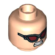 Minifig Head Hawkeye, Reddish Brown Eyebrows, Stern Expression / Dark Red Goggles (Glasses), Clenched Teeth Print