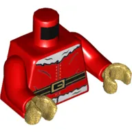 Torso Santa Coat with White Fur Trim and Black Belt with Gold Buckle Print, Red Arms, Gold Hands