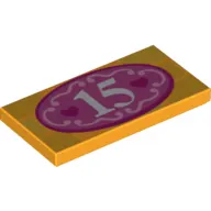 Tile 2 x 4 with '15' and Dark Pink Hearts in Oval Print