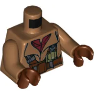 Torso Jacket with Reddish Brown Straps and Belt, and Dark Red Undershirt Print, Medium Nougat Hands, Reddish Brown Hands