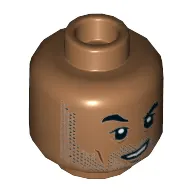 Minifig Head Simon Masrani, Eyebrows, Stubble Beard, Scared / Crooked Grin, Eyebrow Raised Print