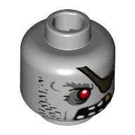 Minifig Head Zombie Pirate, Red Eye, Eyepatch, Stubble, Large Teeth