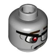 Minifig Head Zombie Businessman, Red Eye, Glasses with Broken Glass, Sad