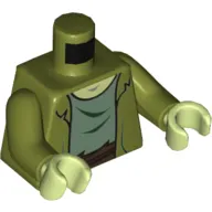 Torso Jacket, Open over Sand Green Undershirt with Yellowish Green Neck, Dark Brown Belt Print, Olive Green Arms, Yellowish Green Hands