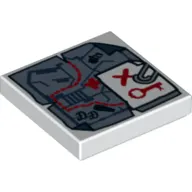 Tile 2 x 2 with Map, Paper Clip, Red Key and 'X' Print