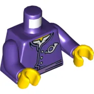 Torso Tunic Jacket with Buttons and Postal Horn Print, Dark Purple Arms, Yellow Hands