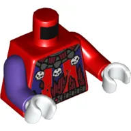 Torso, Odd Arms, Jester Costume, Tattered with Dark Purple Stripes, Dark Red Undershirt, Skull Necklace Print (Jestro), Left Red Arm, Right Dark Purple Arm, White Hands